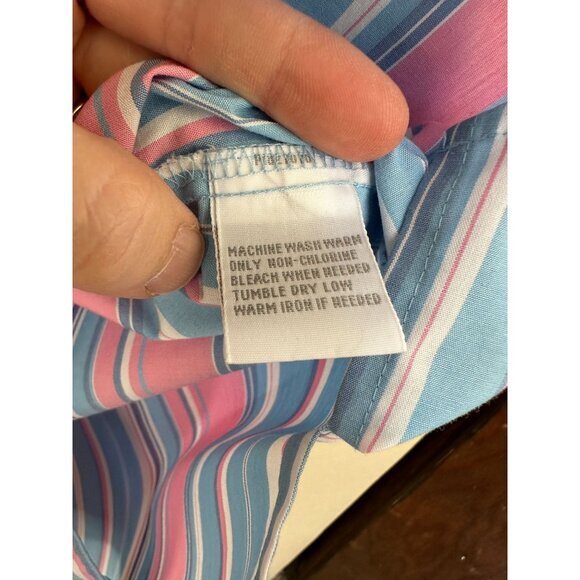 Foxcroft Womens Blue Pink Blouse 14‎ striped long sleeve button up collar cotton - Picture 4 of 6